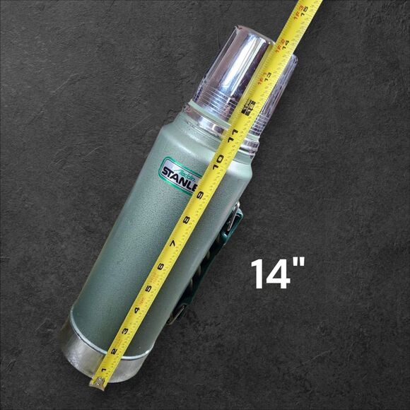 Set of 2 Vintage Stanley Aladdin Green Thermos Bottles 1 Qt A-944DH Hammertone - Picture 11 of 12